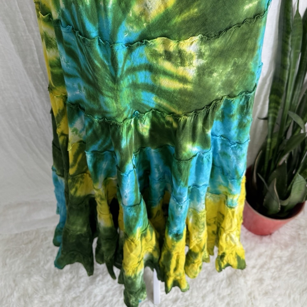 Vtg Tiered Maxi Skirt M Tie Dye Cotton Gauze Y2K Indie Boho Festival Hippie 90s - Picture 4 of 8